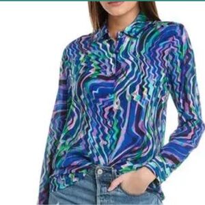 Johnny Was M Vibrant Moonwave Button Down silk blouse